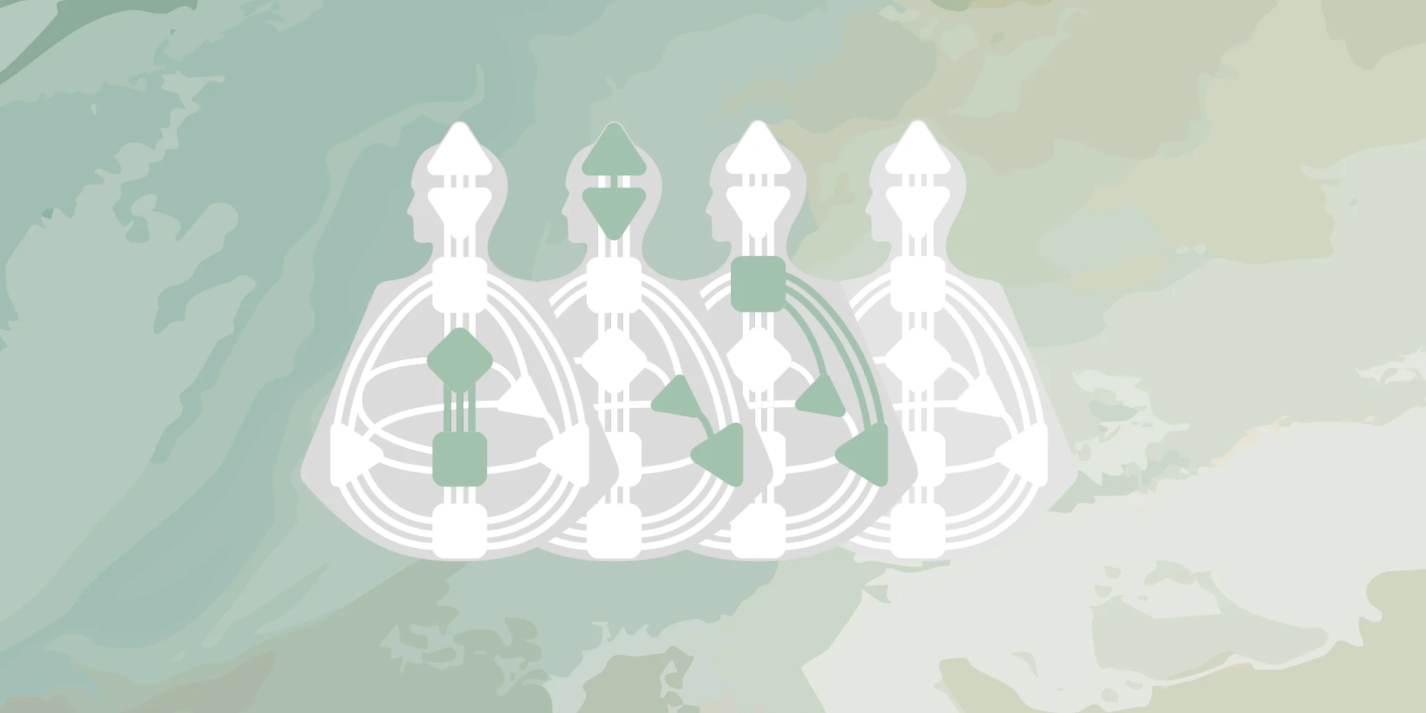 Human design Body Graph Types image, borrowed from Jovian Archive. The four Types' template Body Graphs are shown, 1. Generator, 2. Projector, 3. Manifestor, 4. Reflector.